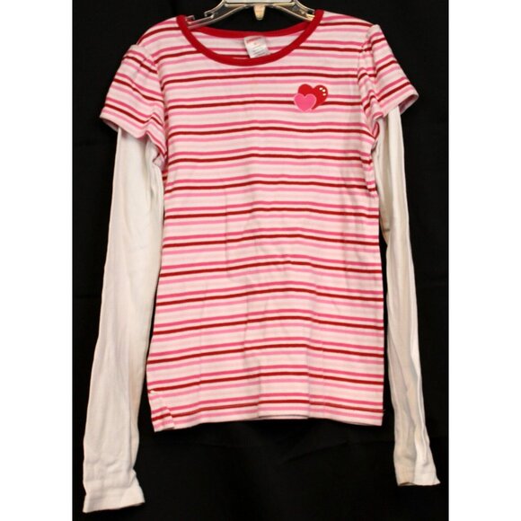 2008/09 Gymboree Sweet Heart Valentine Day Striped Shirt Heart Pink Red Rhinesto - Picture 1 of 6
